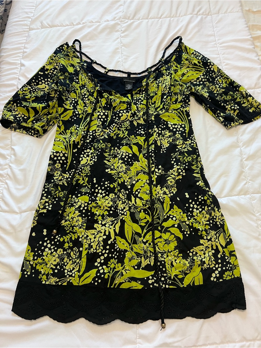 Moda International Black Dress with Lime Floral Print